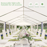 LUXOAK 13x26FT Large Outdoor Event Shelter, Wedding Party Tent with Sidewall Windows & 2 Side Doors, Heavy Duty Canopy Gazebo Tent for Garden Patio Carport/White with Blue Stripes LUXOAK