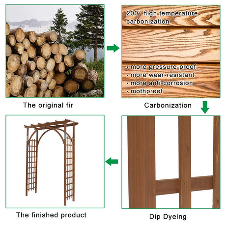 Homgrace 7FT Wooden Garden Arbor - Garden Bridal Party Decoration Arch, Wood Garden Trellis for Plant Climbing, Wedding Arch for Ceremony Garden Backyard Lawn (Dark Brown) Homgrace