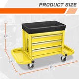PM PERFORMOTOR 3-Drawer Tool Chest Rolling Mechanic Seat with Tool Trays,350lbs Max Weight Capacity, Yellow,PM-TOL-RST1-YL PM PERFORMOTOR