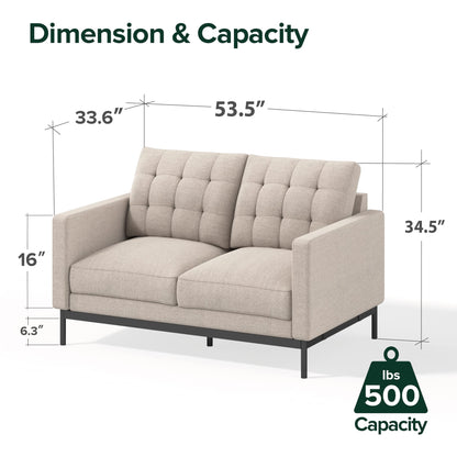 ZINUS Thompson Loveseat / Tufted Cushions / Green Tea Infused Foam Cushions / Tool-Free, Easy Assembly, Beige