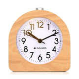 Navaris Wood Analog Alarm Clock - Half-Round Battery-Operated Non-Ticking Clock with Snooze Button and Light - Light Brown Navaris