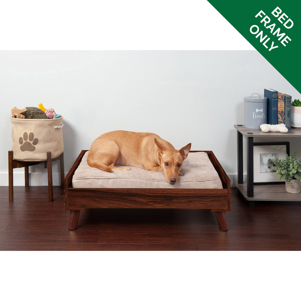 Furhaven Elevated Dog Bed Frame for 30" x 20" Medium Dog Beds, Easy Assembly - Mid-Century Modern Bed Frame - Walnut, Medium Furhaven