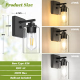 Set of 2 Wall Sconces for Bathroom, Modern Vanity Light Fixtures, Matte Black Wall Mount Lighting Lanterns, Farmhouse Wall Lights with Clear Glass Shade for Bedroom Living Room Mirror Hallway Kitchen VerRon