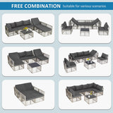 FHFO 7 Pieces Outdoor Patio Furniture Set, Wicker Outdoor Sectional Conversation Couch Set with Adjustable Backrest Sofa, Grey Cushions & Coffee Table for Outside,Garden,Deck,Grey FHFO