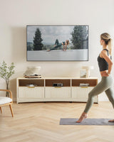 Marsail 59″ Wide TV Stand for TVs Up to 65″, Modern Entertainment Center with Fluted Panels, 3 Easy-Sliding Drawers, Open Shelves & Cable Hole, 3-Tier TV Stands for Living Room & Bedroom, Natural Oak Marsail