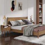 Wood Nightstand with Wireless Charging Station and Led Light - 20"W x 14"D x 24"H Mid Century Modern Nightstand with Charging Station, Walnut Nightstand with One Drawer, Outlet on Left,Solid Wood Legs Caredear