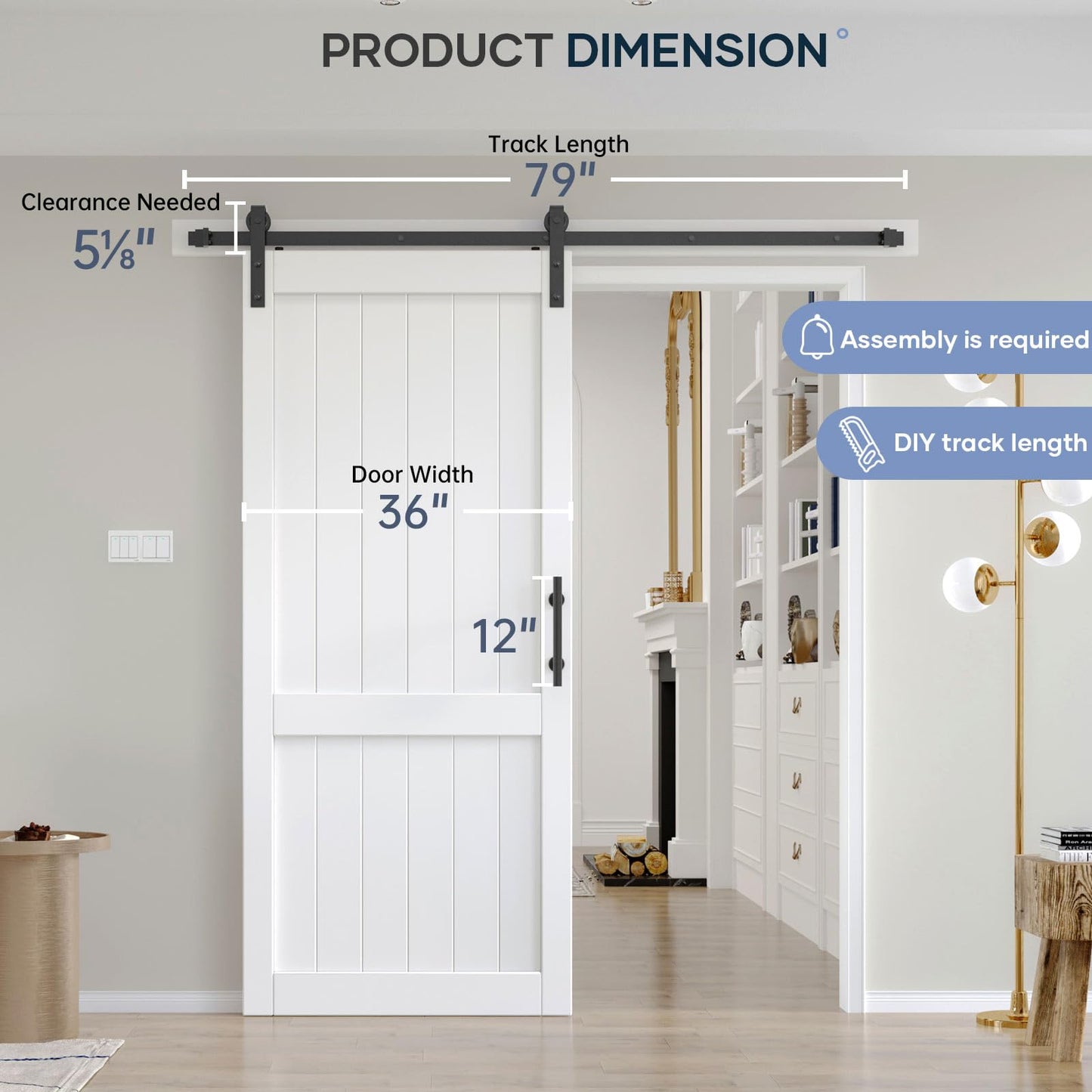 EaseLife 36in x 84in White Barn Door with 6.6 FT Sliding Barn Door Hardware Track Kit Included,Solid MDF Wood Slab with Water-Proof & Scratch-Resistant PVC Surface,DIY Assembly,Easy Install,H - WoodArtSupply