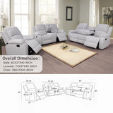 GEBADOL Manual Recliner Sofa Set, 3 Pieces Reclining Sofa Loveseat with Chair, Grey White Microfiber Recliner Couch Set for Living Room GEBADOL