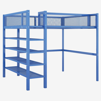 YOPTO Full Size Metal Loft Bed with 4-Tier Shelves and Storage,Heavy Duty Metal Loft Bed Frame w/Bookshelf,No Box Spring Needed,for Kids Teens Adults,Blue