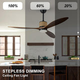 FookChak 60in Dimmable Black Ceiling Fan Light with Remote Control 3 Blade Hemp Rope Farmhouse Ceiling Fan with Light Walnut Wood LED Ceiling Fan Outdoor for Patio Kitchen Bedroom Living Room FookChak