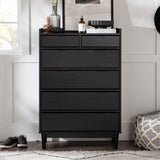 Walker Edison Blythe Mid-Century Modern Tray-Top Solid Wood 6-Drawer Dresser, 30 Inch, Black Walker Edison