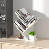 R RUISHENG 3 Tier Small Tree Bookshelf Storage Organizer Shelves Floor Standing Bookcase Desk Wood Storage Rack for Home Office Living Room Bedroom Display for Book Magazine CD manga Warm White R RUISHENG