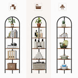 Homhedy 5-Tier Corner Shelf Stand, Wall Corner Bookshelf with Metal Frame, Bathroom Storage Rack Shelf, Plant Stand, Industrial Style,Rustic Brown and Black Homhedy