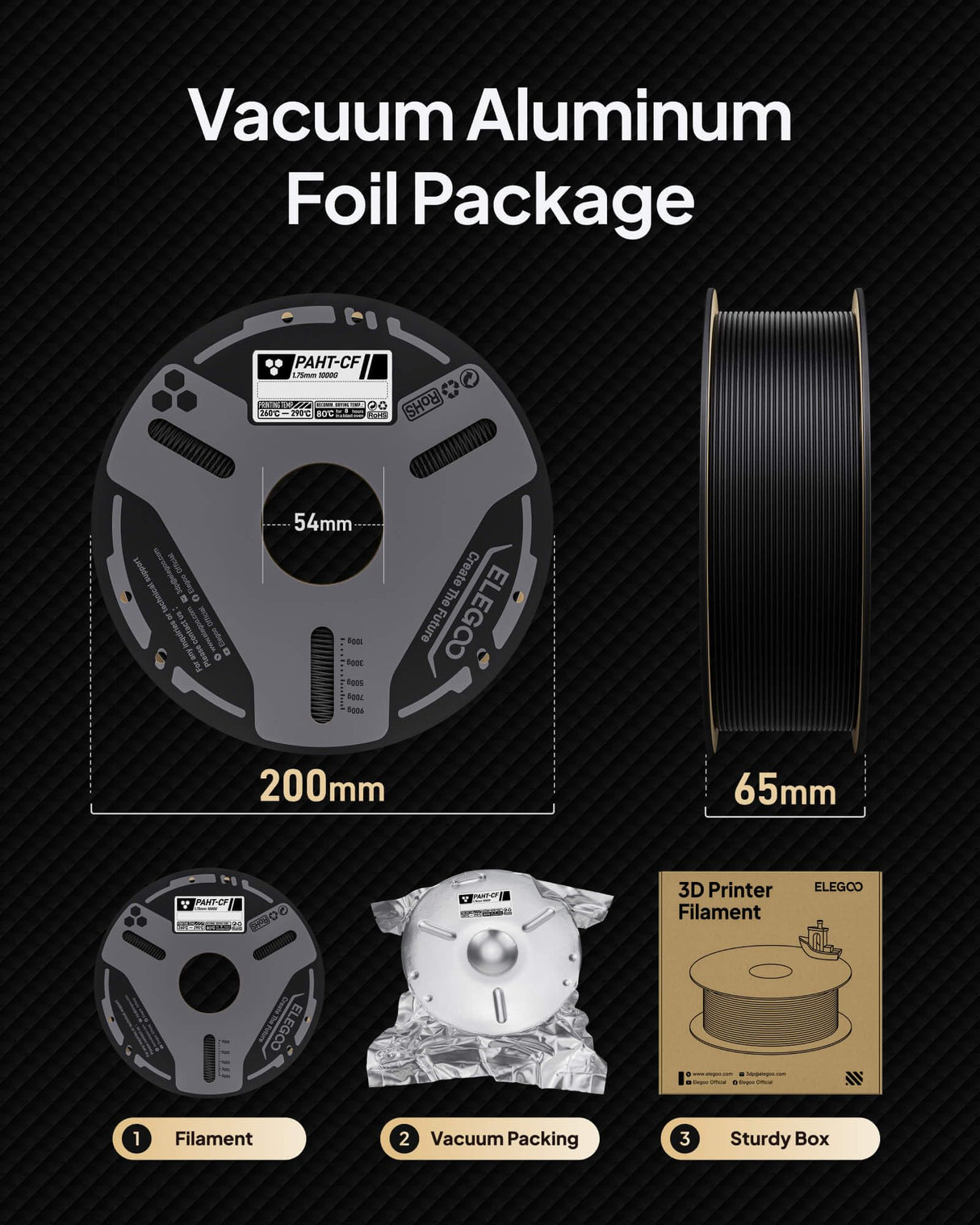 ELEGOO Carbon Fiber PAHT Filament 1.75mm Black 1KG, Nylon CF High Temp 3D Printing Filament, High Strength & Rigidity, Corrosion Resistance, 1KG(2.2lbs) Spool for Enclosed FDM 3D Printers ELEGOO