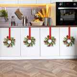 Xinnun 8 Pcs Christmas Kitchen Cabinet Wreaths with LED Lights and Red Ribbons 3.15 Inch Lighted Christmas Door Wreath Artificial Greenery Wreath with Red Berry Small Xmas Wreath for Wall Porch Window Xinnun
