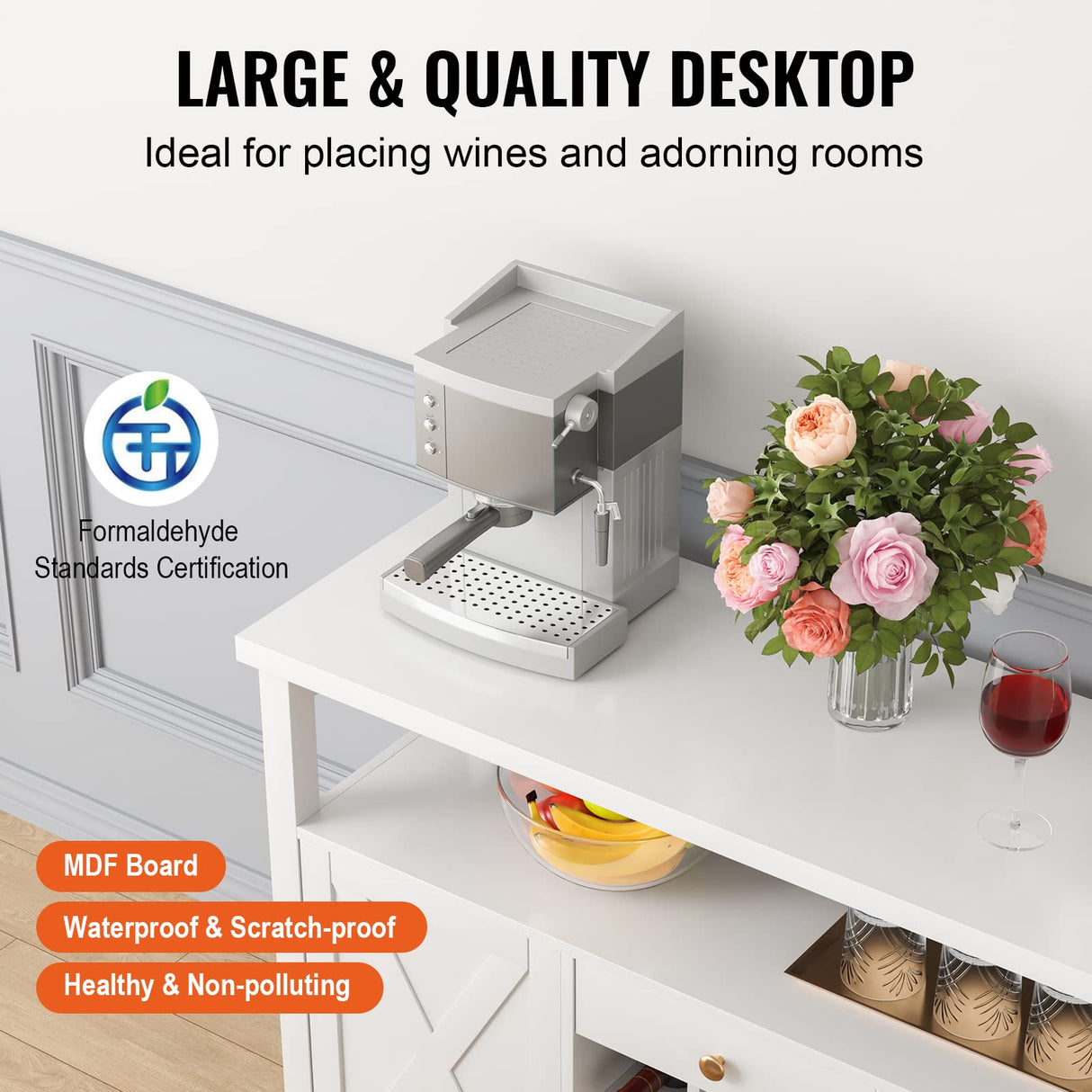 VEVOR 47 Inch Industrial Bar Cabinet, Wine Table for Liquor & Glasses, Sideboard Buffet Cabinet with Wine Rack, Freestanding Farmhouse Wood Coffee Bar Cabinet for Living Room, Home Bar, Kitchen White VEVOR