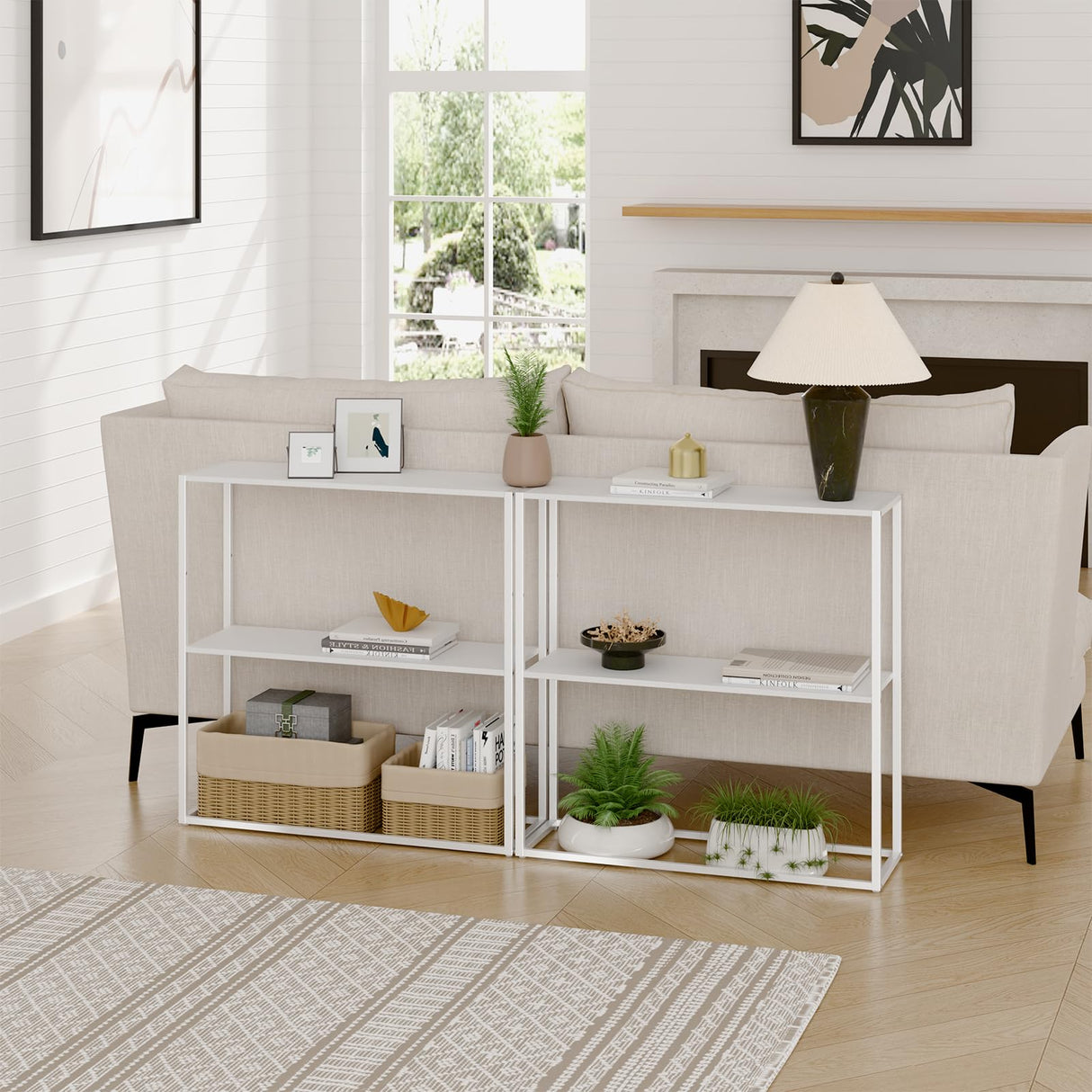 TIQLAB Small Entryway Table, 29.5" Narrow Console Table with Shelves, Sofa Table, Couch Table, Side Table, Entry Table for Hallway, Living Room, Small Space, White TIQLAB