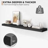 Fun Memories 48 Inch Floating Shelves - Fireplace Mantel Shelf - Deep Wall Mounted Wood Storage Shelf for Bedroom, Kitchen, Farmhouse - 1 Pack, Rustic Black Fun Memories