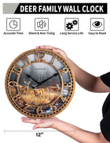 WANGIRO Round Wall Clock Farmhouse Plastic Deer Clock Battery Operated Silent Non-Ticking Rustic Clock 12 Inch for Home Kitchen Living Room Bedroom Office Decor (Antique Copper) WANGIRO