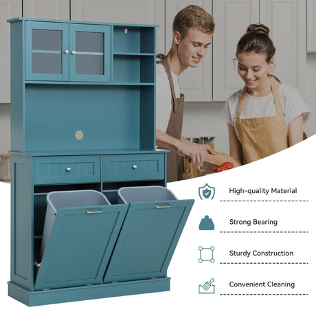 LOUVIXA Kitchen Pantry Storage Cabinet, Microwave Cabinet with Tilt Out Trash Cabinet,Tall Pantry Cabinet Cupboard, Freestanding Kitchen Hutch (Lake Blue) LOUVIXA