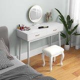 FUNKOCO White Small Desk with Drawers - 40 Inch Home Office Study Writing Desk for Bedroom, Vanity Desk with 4 Solid Legs, Modern Computer Desk for Small Spaces FUNKOCO