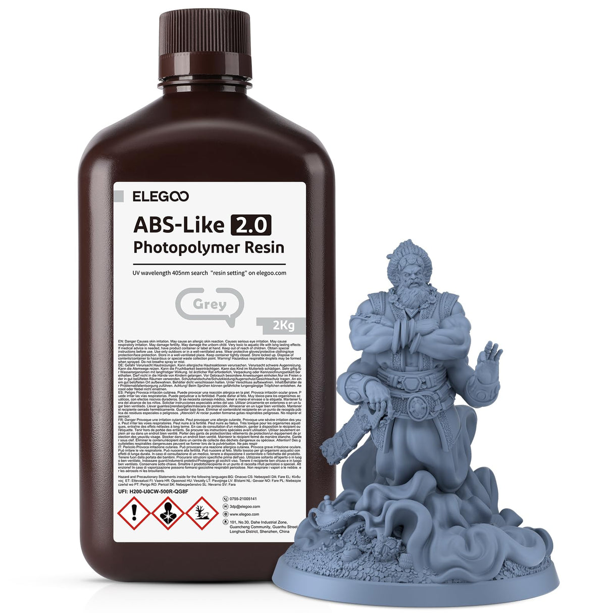 ELEGOO ABS-Like 2.0 3D Printer Resin 2000g Grey, Rapid Precise Printing Resin 405nm LCD UV-Curing for LCD 3D Printer ELEGOO
