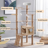 67-Inch Cat Tree for Indoor Cats Large Adult,Cat Tree Tower with Condo, Cat Stairs, 2 Bowl,14 Sisal Scratching Posts, Top Perch, with Padded Platform Bed,Toy Balls,Larg Large cat Tree.B12 Yinanroa