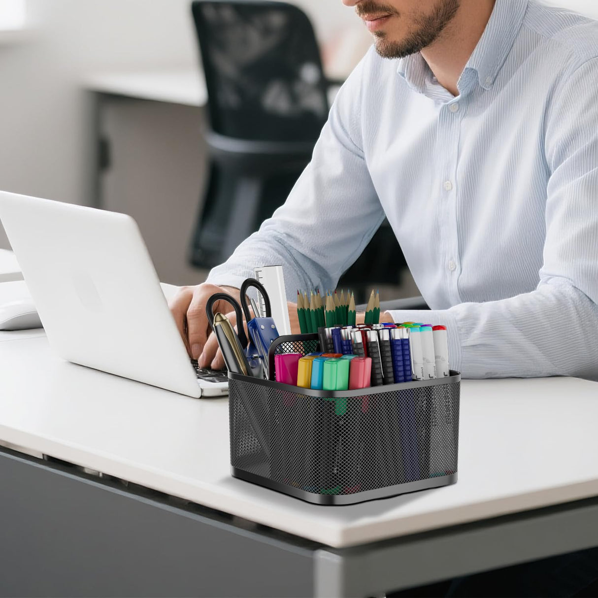LUCYCAZ 360 Rotating Metal Pencil Pen Holder for Desk, Rotating Pencil Cup with 5 Slots, Dual-Purpose Desk Pen Organizer for Office, School, Home, Square LUCYCAZ