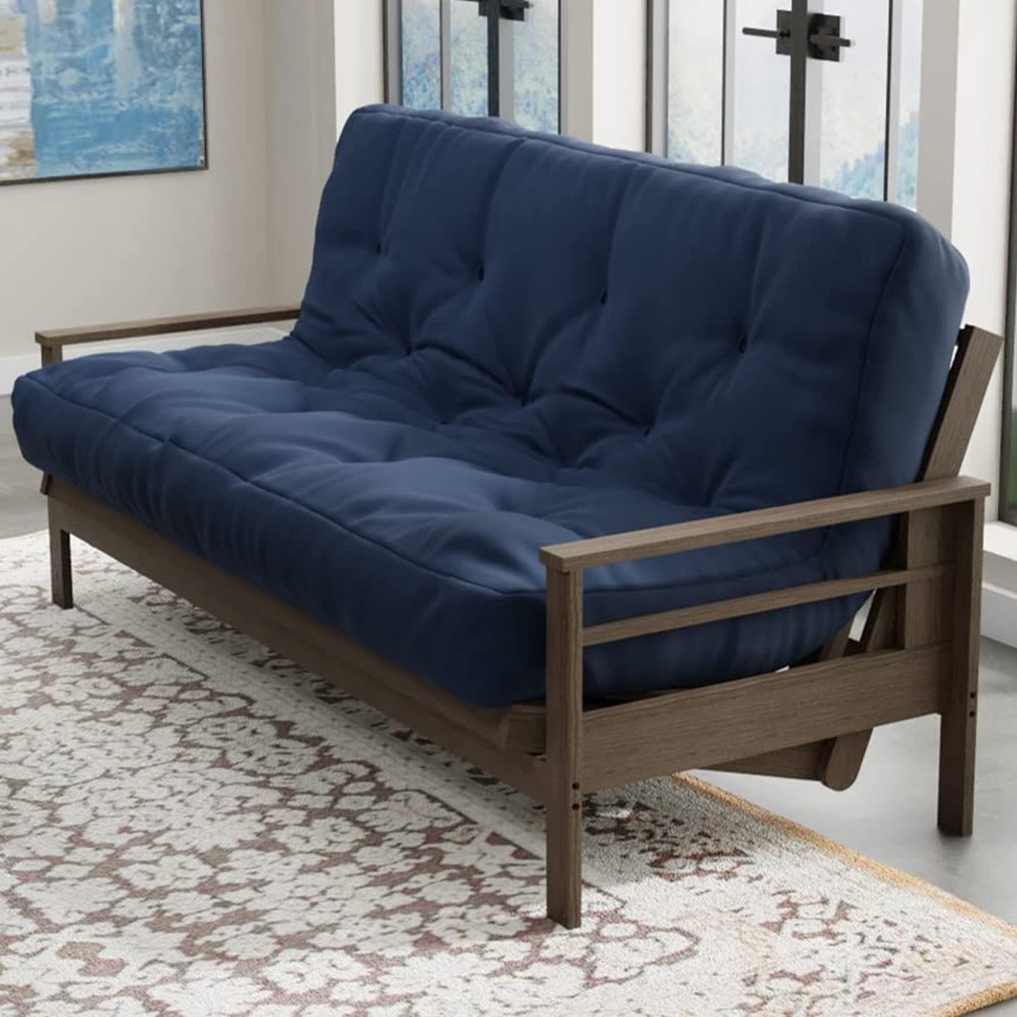 Loosh Full Size Sofa Bed Foam Canvas Futon Mattress - 10" USA Made, Navy, Frame Not Included