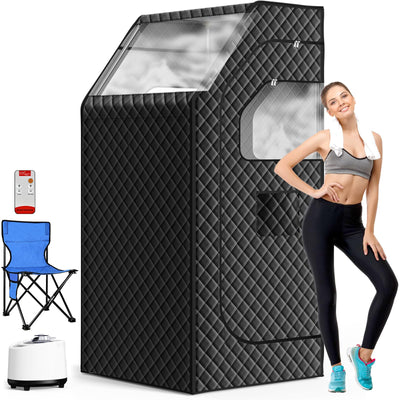 bsdonte Portable Sauna for Home, Personal Steam Sauna Box, Indoor Sauna Tent at Home Full Body with 1000W 2.6L Steamer, Timer, Remote Control, Folding Chair, 9 Levels Heating, 2.6' x 2.6' x 5.9'