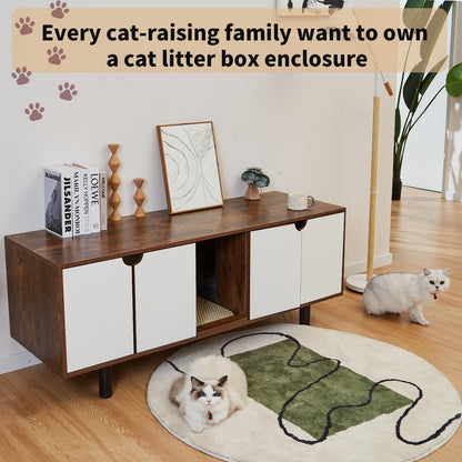 DOICAH Cat Litter Box Enclosure for 2 Cats, Hidden Cat Litter Box Furniture with Double Room,Indoor Cat Condo TV Stand, Double Litter Box Enclosure,Wooden Cat House,Litter Box Furniture