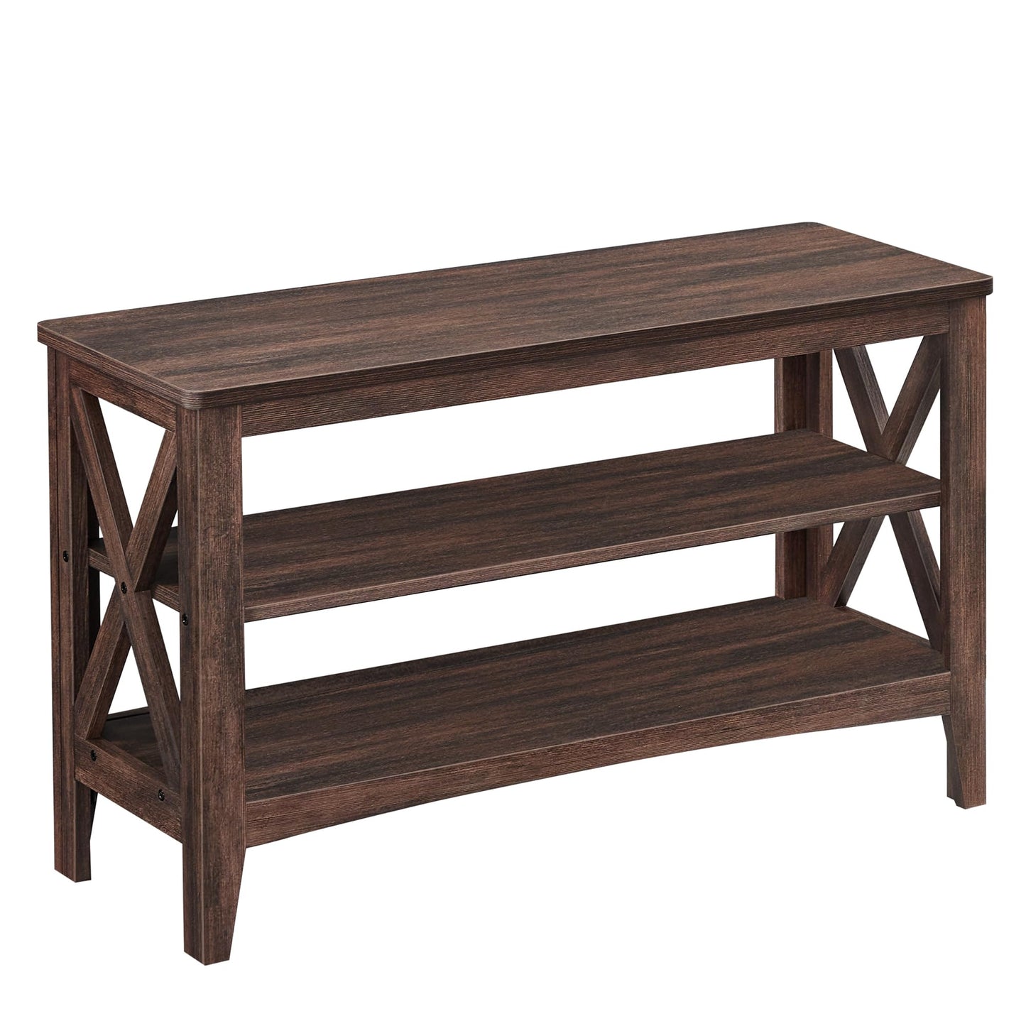 VASAGLE, Entryway Storage Bench, 2-Tier Shoe Rack, 11.8 x 31.5 x 18.9 Inches, Holds up to 300 lb, Farmhouse Style, for Living Room, Bedroom, Maroon Brown ULSB053K51 - WoodArtSupply