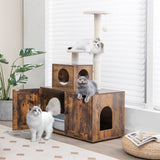 Tangkula 2-in-1 Litter Box Enclosure With Cat Tree Tower, Hidden Washroom With Condo, Plush Perch, Scratching Posts, Furniture With Divider for Indoor Cats (Rustic Brown) Tangkula