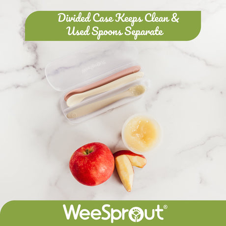 WeeSprout Silicone Baby Spoons - First Stage Infant Feeding Utensils With Soft-Tip, Bendable Kitchenware for Parent & Self-Feeding, Ultra-Durable, Dishwasher Safe, Travel Case, Set of 3 WeeSprout