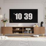 KIMOLST Modern 86in TV Stand for Living Room, Fluted Design Entertainment Center with Adjustable Shelves,Media TV Console Table with Storage for Bedroom,Natural KIMOLST