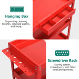YITAHOME 3-Tier Tool Cart on Wheels, Rolling Metal Service Cart with Screwdriver Hanging Board & Storage Box, Heavy Duty Steel Utility Cart 400lbs Load Capacity for Mechanic Work Garage Warehouse Red YITAHOME
