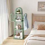 DOORXIF 4-Tier Ladder Green Bookshelves Freestanding, Cactus Bookcase Storage Organizer Closet Corner Metal Display Cabinet, Corner Green Bookshelf for Small Spaces, Green Bookcase for Bedroom Office DOORXIFO