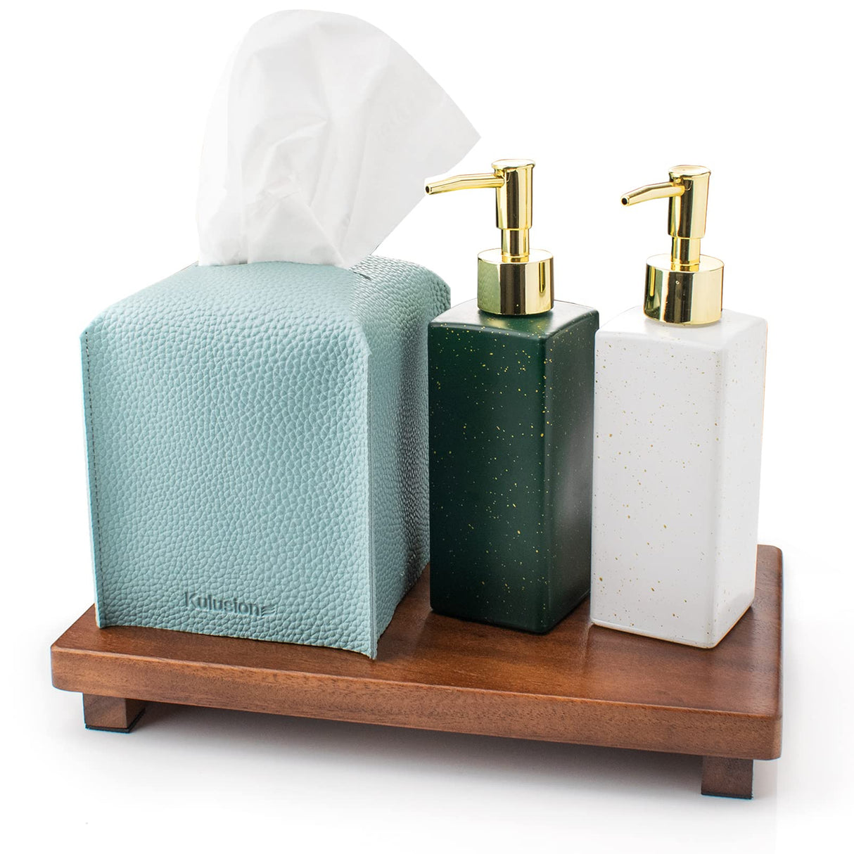 kulusion Walnut Wooden Pedestal Stand, Farmhouse Wood Tray for Kitchen Bathroom Counter Decor, Rustic Display Riser for Soap,Bottle,Plant Etc (Large & 12 x 7 x 1.57'') kulusion