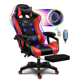 WZDHYYWS Gaming Chair with Speakers and Massage Computer Gaming Chair with LED RGB Lights and Footrest High Back Ergonomic Video Game Chair with Adjustable Lumbar Support for Adults,Red WZDHYYWS