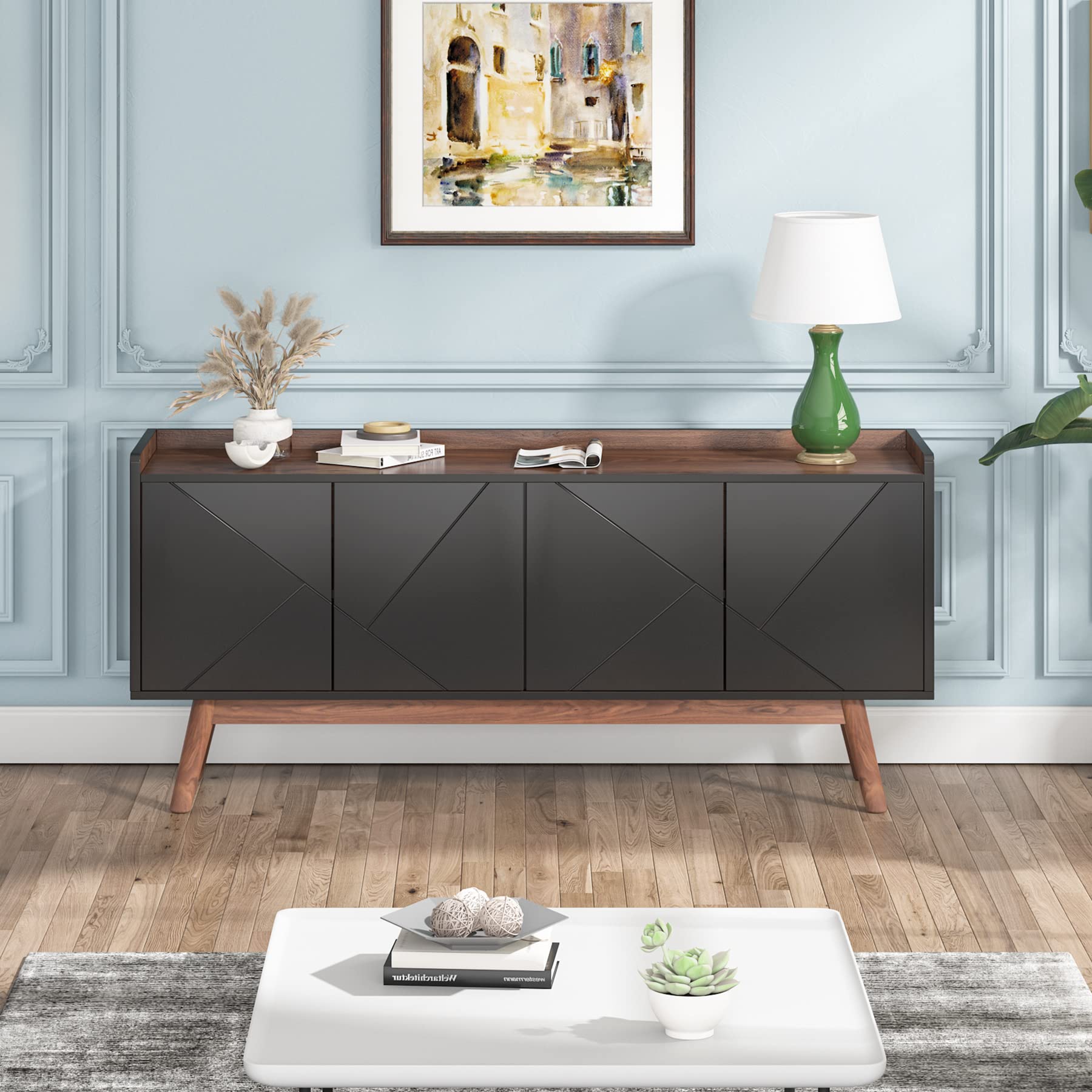 Tribesigns Sideboard Buffet Cabinet with Storage 55" Kitchen Sideboard Cabinet, Wood Coffee Bar Cabinet with Doors, Accent Sideboard Cabinet, Console Table Cabinet for Dining Room Living Room - WoodArtSupply