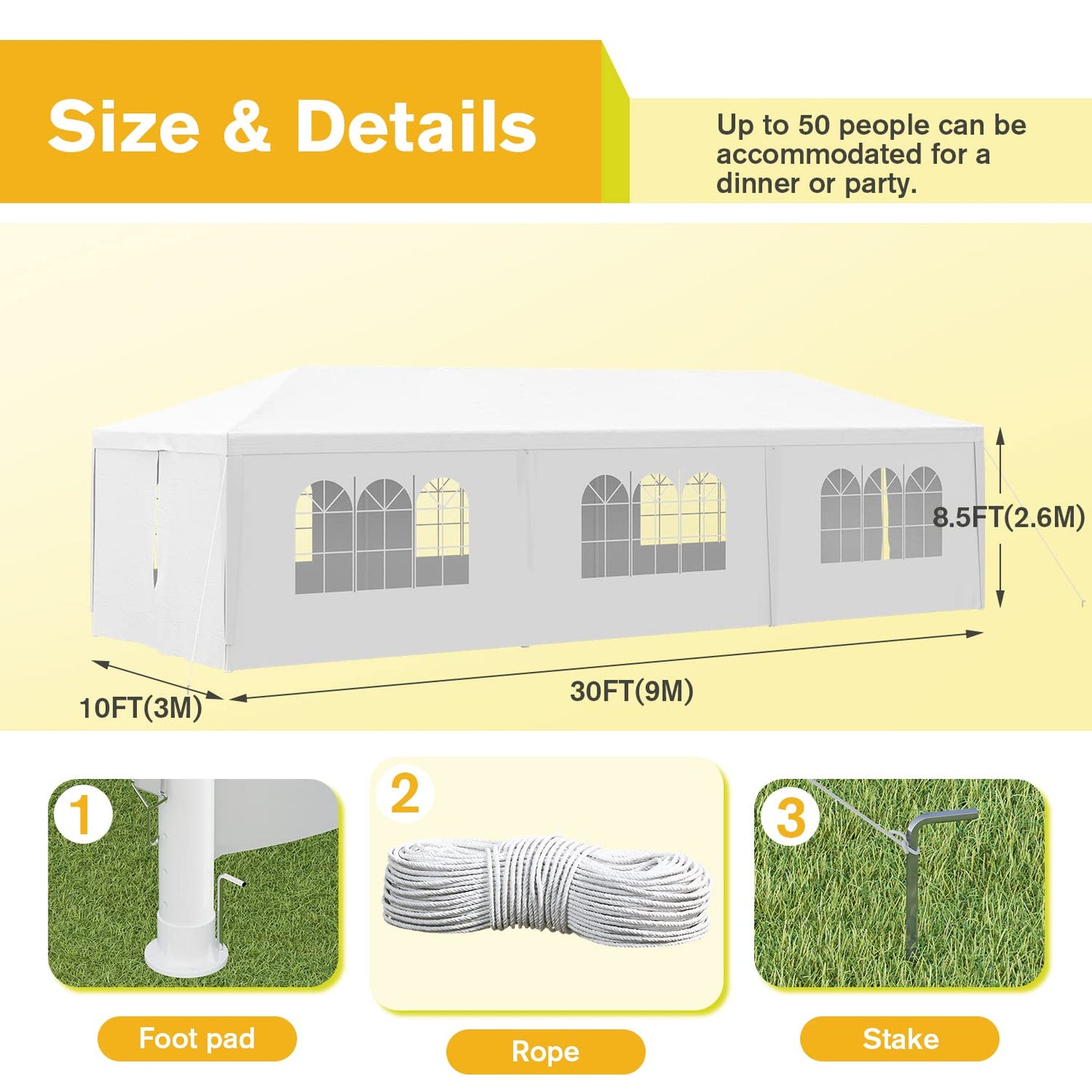 Devoko 10'x30' Outdoor Party Tent, Heavy Duty Canopy Event Wedding Tent for Parties Backyard Patio, White - WoodArtSupply