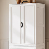 LIKIMIO Armoire Wardrobe Closet with 2 Doors and 2 Drawers 70" H x 36" W Wooden Bedroom Freestanding Wardrobe Combination for Hanging Clothes, White LIKIMIO