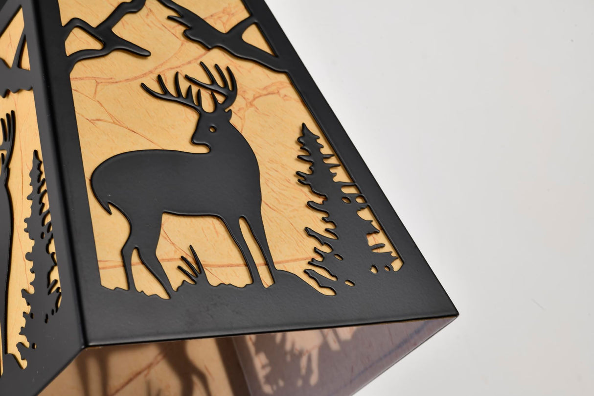 Sunnyin Plug in Wall Sconce,Deer Matte Metal Rustic Wall Sconces,Black Wall Lights,Farmhouse Parchment Paper Lamp Shades Wall Sconce Set of Two,Wall Lamps for Bedside,Living Room,Bedroom,Hallway Sunnyin