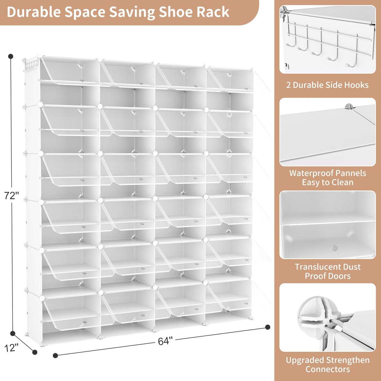 ROJASOP Shoe Storage Cabinet, 12-Tier Shoe Organizer 96 Pairs Extra Large Plastic Shoe Rack with Covers Portable Shoe Rack Organizer with Doors Big Shoe Rack for Closet Entryway Bedroom ROJASOP