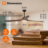 addlon Ceiling Fans with Lights, 72 inch Indoor/Outdoor Ceiling Fan with Remote Control, Reversible, 3 Wood Blades, 6 Speeds, 3CCT Dimmable, Noiseless, Large Ceiling Fan for Patio, gazebo, Farmhouse addlon