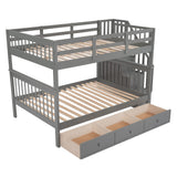 Harper & Bright Designs Full Over Full Bunk Bed with Storage, Solid Wood Full Bunk Bed Frame with Stairs and Drawers, for Kids Teens Adults (Gray) Harper & Bright Designs