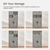 Iwell Bathroom Cabinet with 2 Drawers & 2 Adjustable Shelves, Storage Cabinet with Doors, Cupboard, Floor Cabinet for Living Room, Home Office, Grey Iwell