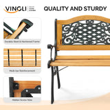 VINGLI Outdoor Bench Metal Garden Bench Front Porch Bench, Wood Patio Bench w/PVC Backrest Cast Iron Love Seat Park Benches (Arched Back) VINGLI