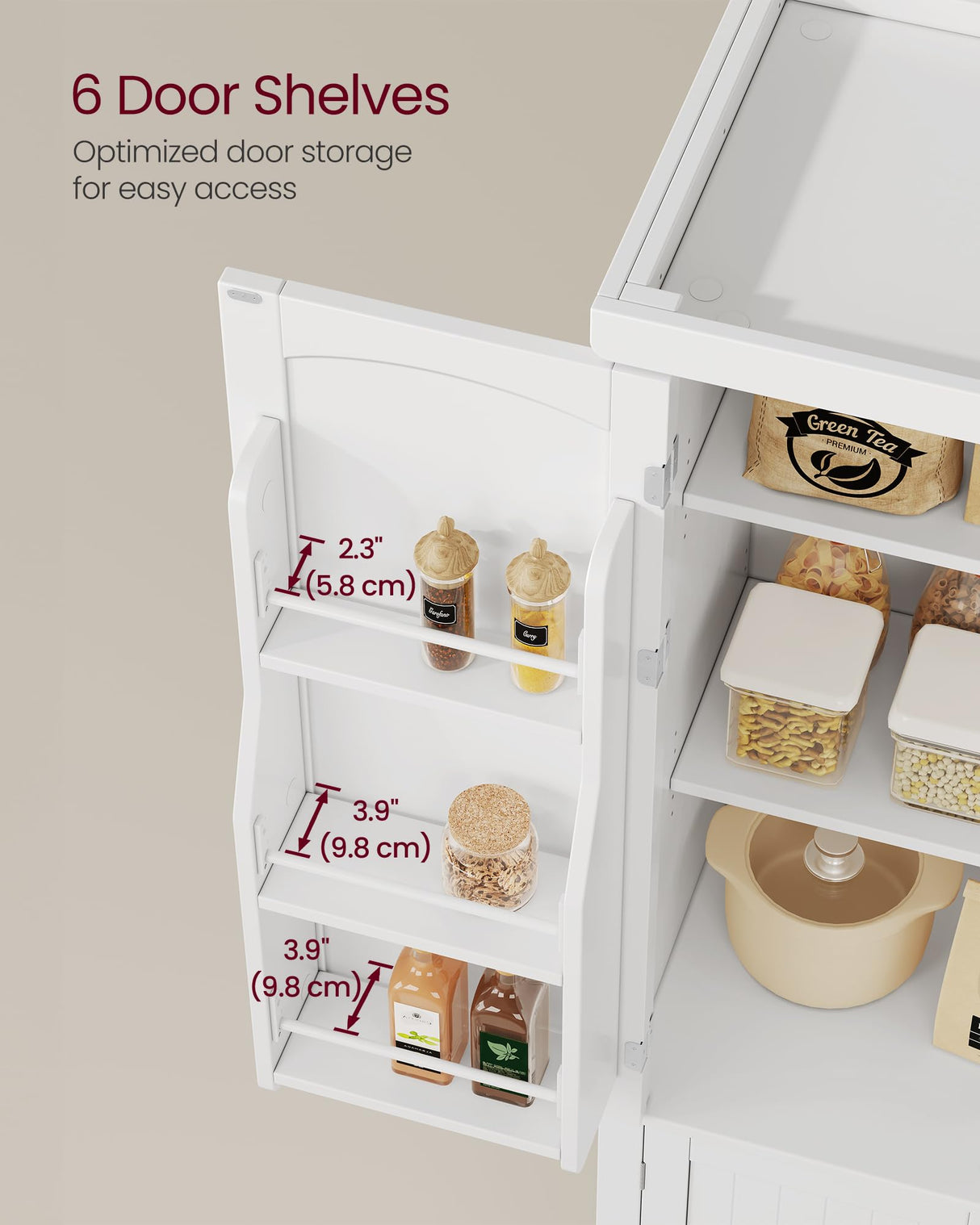 VASAGLE 53.5" Pantry Cabinet, Freestanding Kitchen Pantry Cabinet, Storage Cabinet with Doors, 6 Door Shelves, 2 Adjustable Shelves, for Living Room, VASAGLE