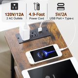 LOAKEKEL Narrow End Table Living Room with Charging Station, Skinny Side Table with Fabric Drawers, Slim LED Nightstand for Bedroom, Small Spaces, Couch, Rustic Brown, HETNDP02LPBR-1 LOAKEKEL